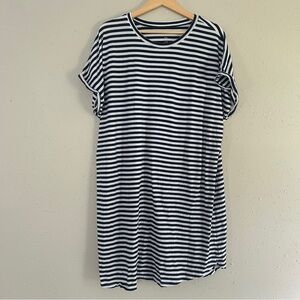 Sonoma Navy Blue White Striped Mini T-shirt Dress Casual Stretch Comfy Summer